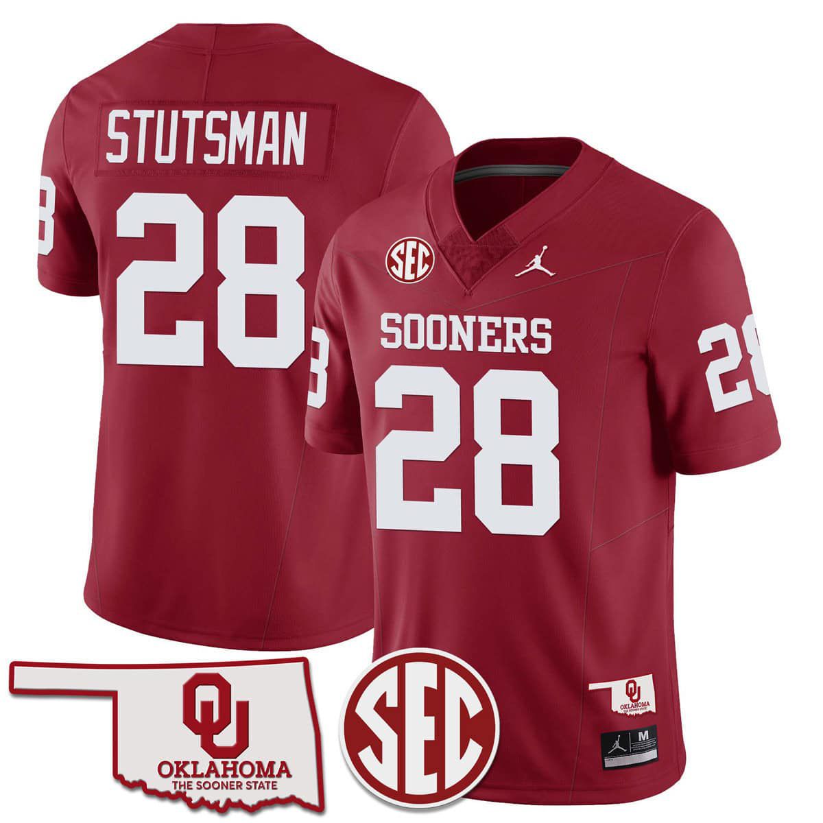 Men Oklahoma Sooners #28 Stutsman Red 2024 SEC Patch Vapor Premier Limited NCAA Jersey style 1->ncaa teams->NCAA Jersey